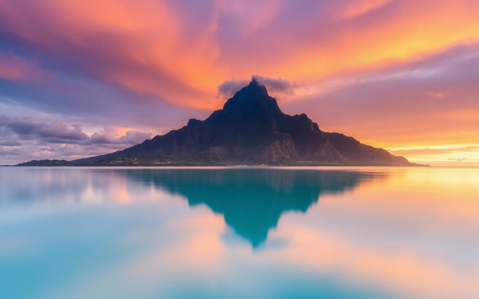 Mauritius mountain at sunset